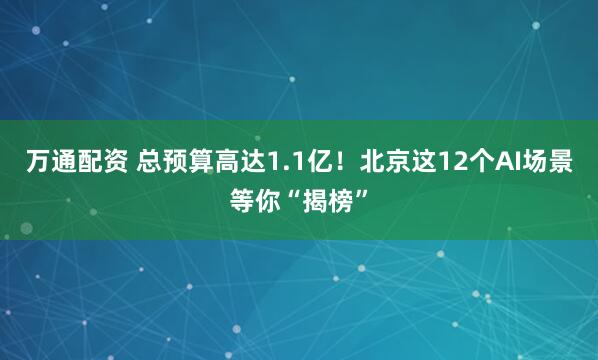 万通配资 总预算高达1.1亿！北京这12个AI场景等你“揭榜”